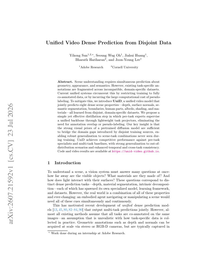 First page of the UniD paper on unified dense video prediction