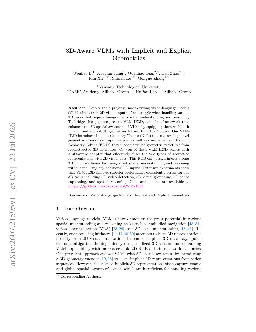 First page of the VLM-IE3D paper about geometry-aware vision-language models