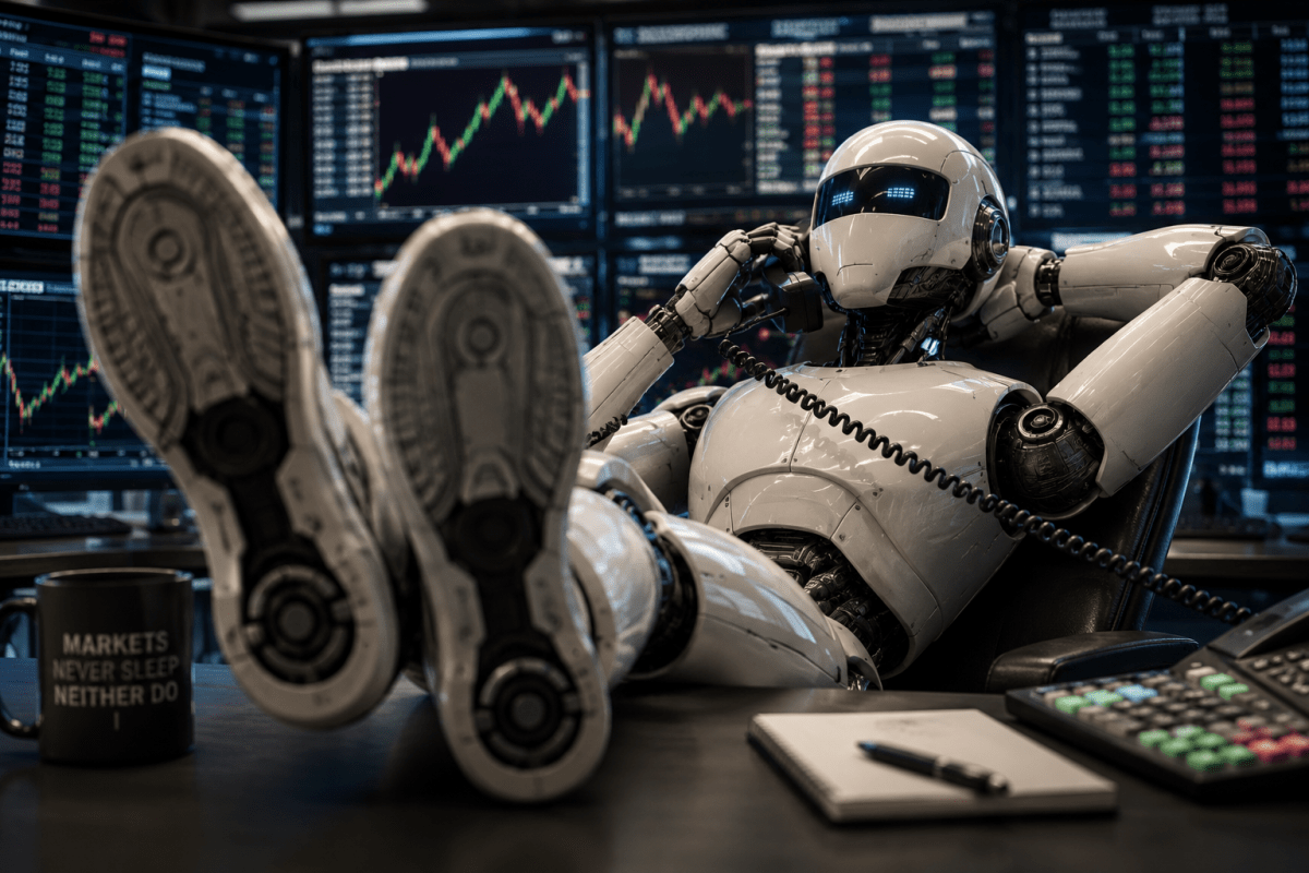 Robot at a desk image used in TechCrunch coverage of AI-linked layoffs
