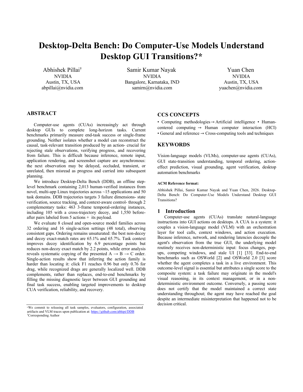 First page of the Desktop-Delta Bench research paper