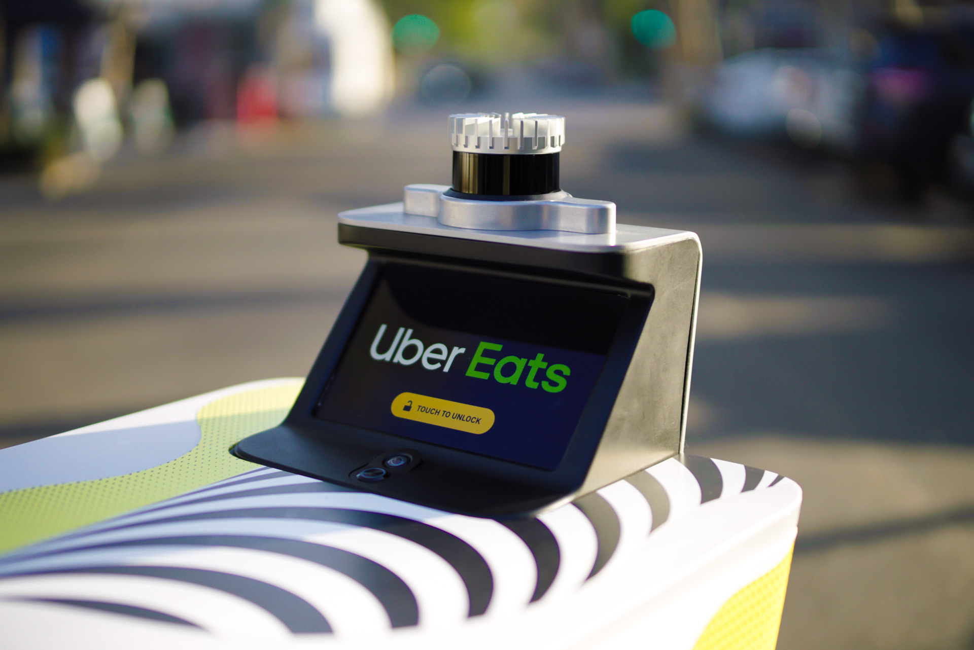 Serve Robotics delivery robot carrying Uber Eats branding