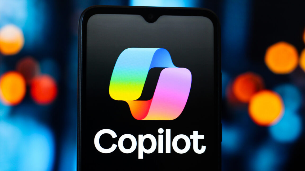 Microsoft Copilot logo displayed on a smartphone