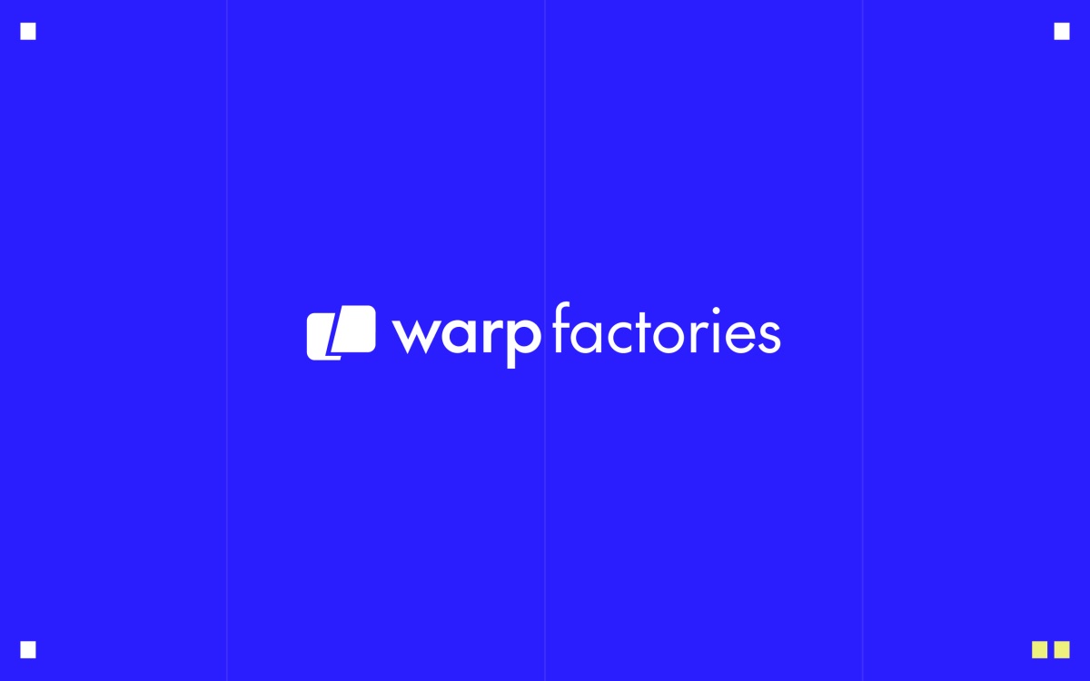Warp Factories interface showing software workflow stages and agent activity