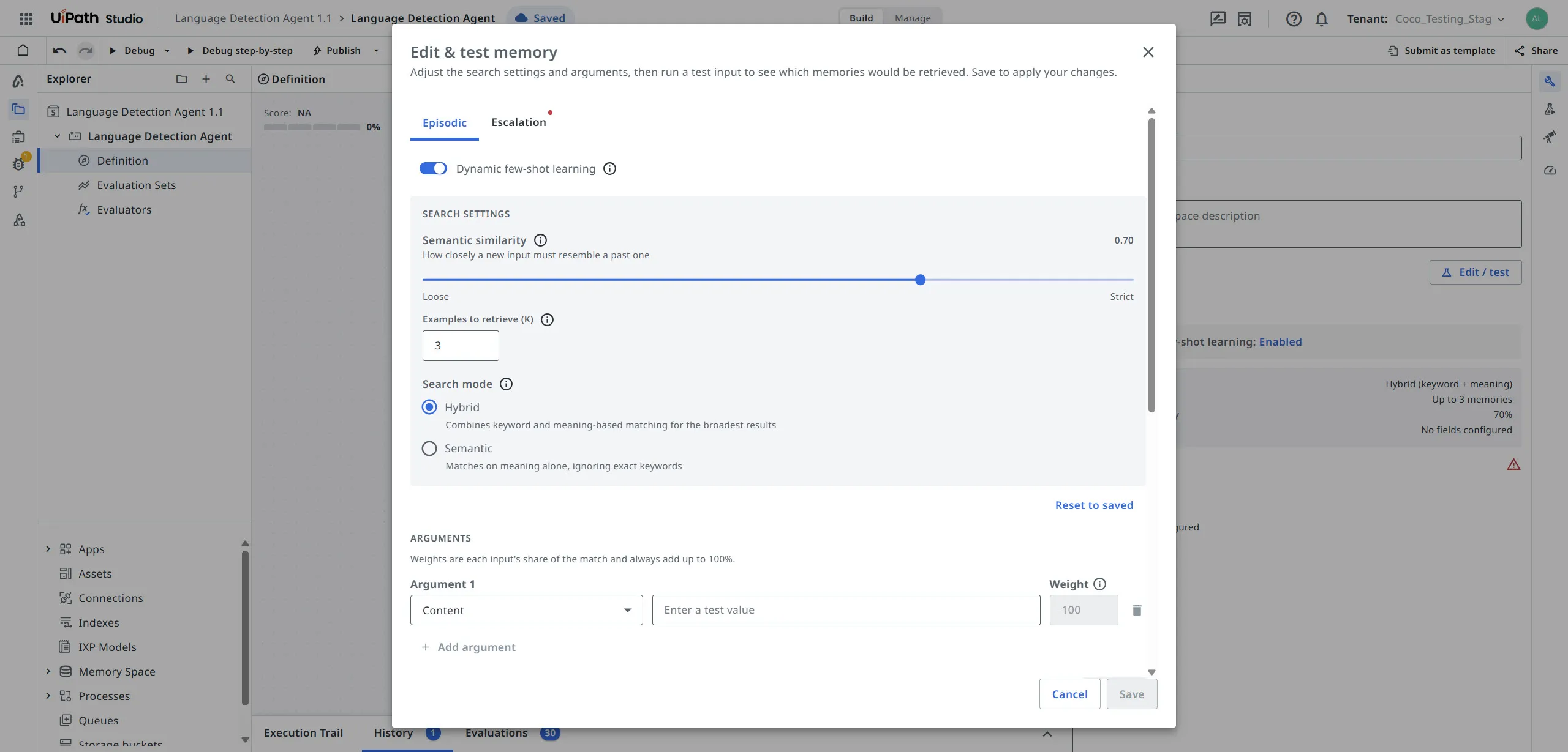 UiPath interface for testing episodic memory retrieval settings