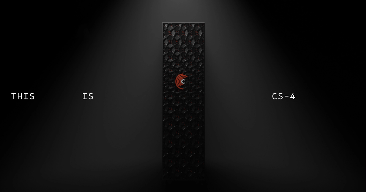 Cerebras CS-4 investor release showing the three-wafer rack-scale accelerator specifications