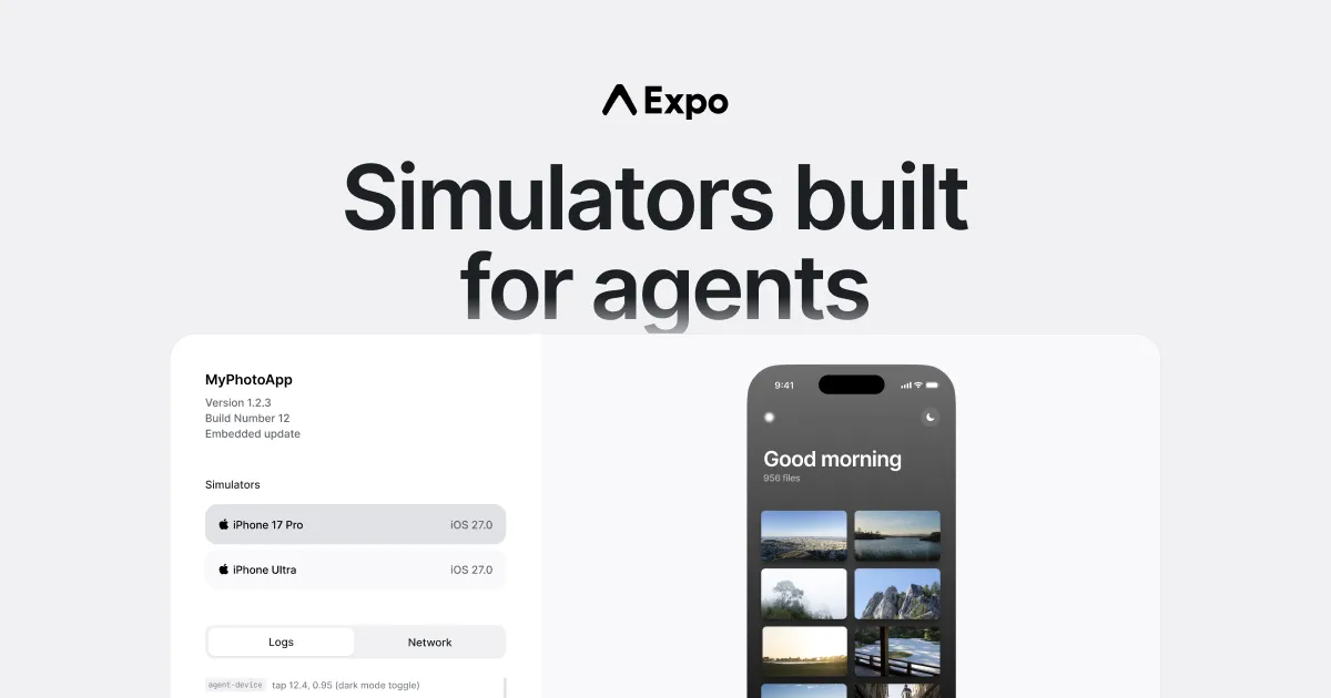 Expo EAS Simulator interface showing cloud mobile devices for coding agents