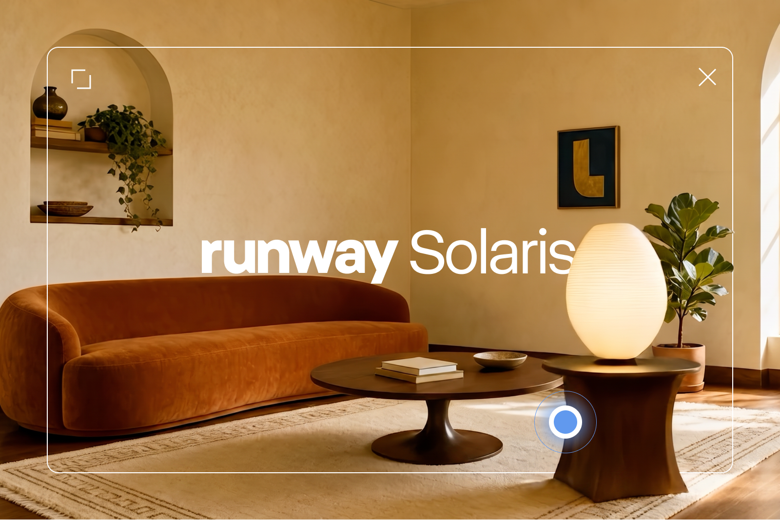 Runway Solaris generated interior interface with draggable scene controls
