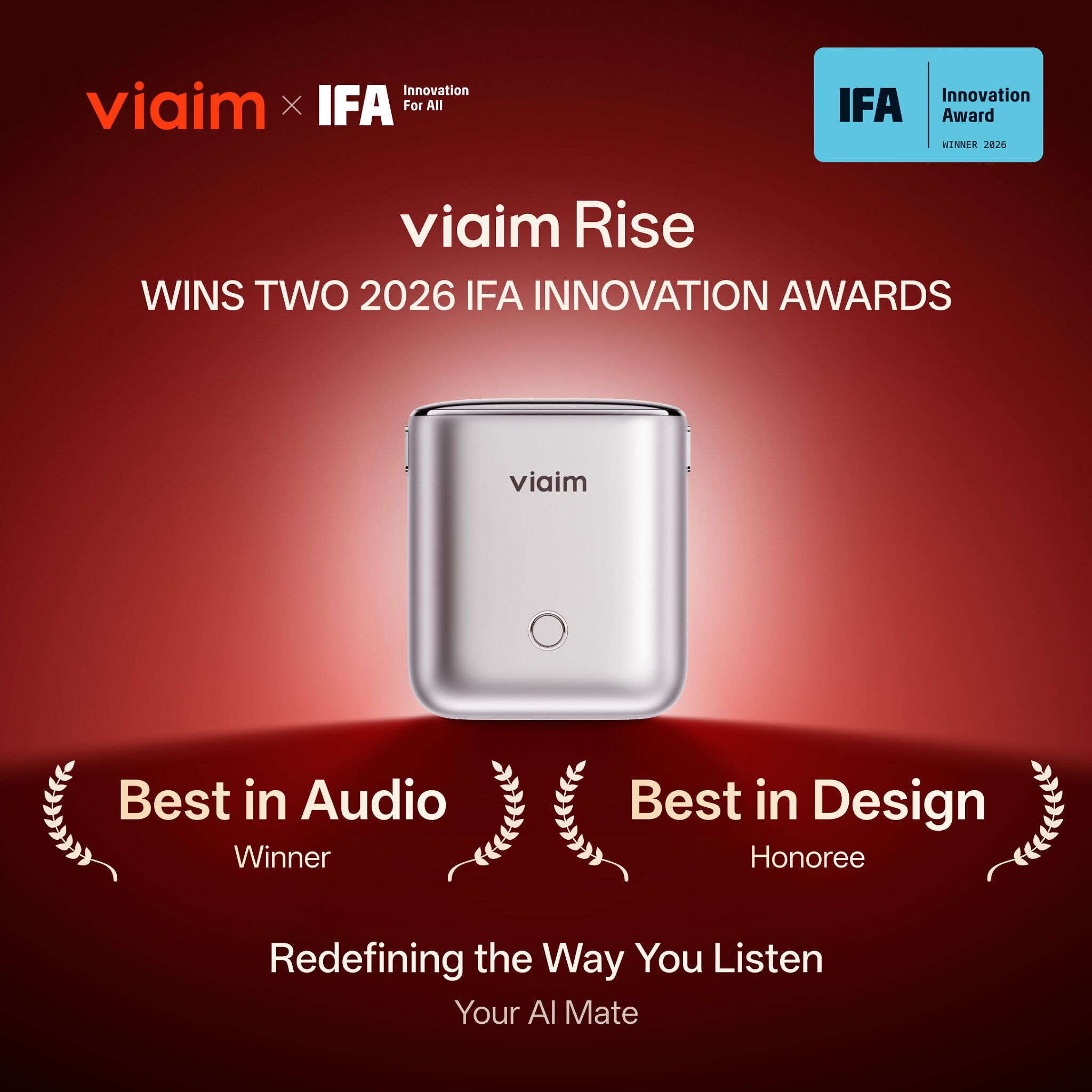 viaim-supplied Rise charging-case image accompanying its IFA award announcement