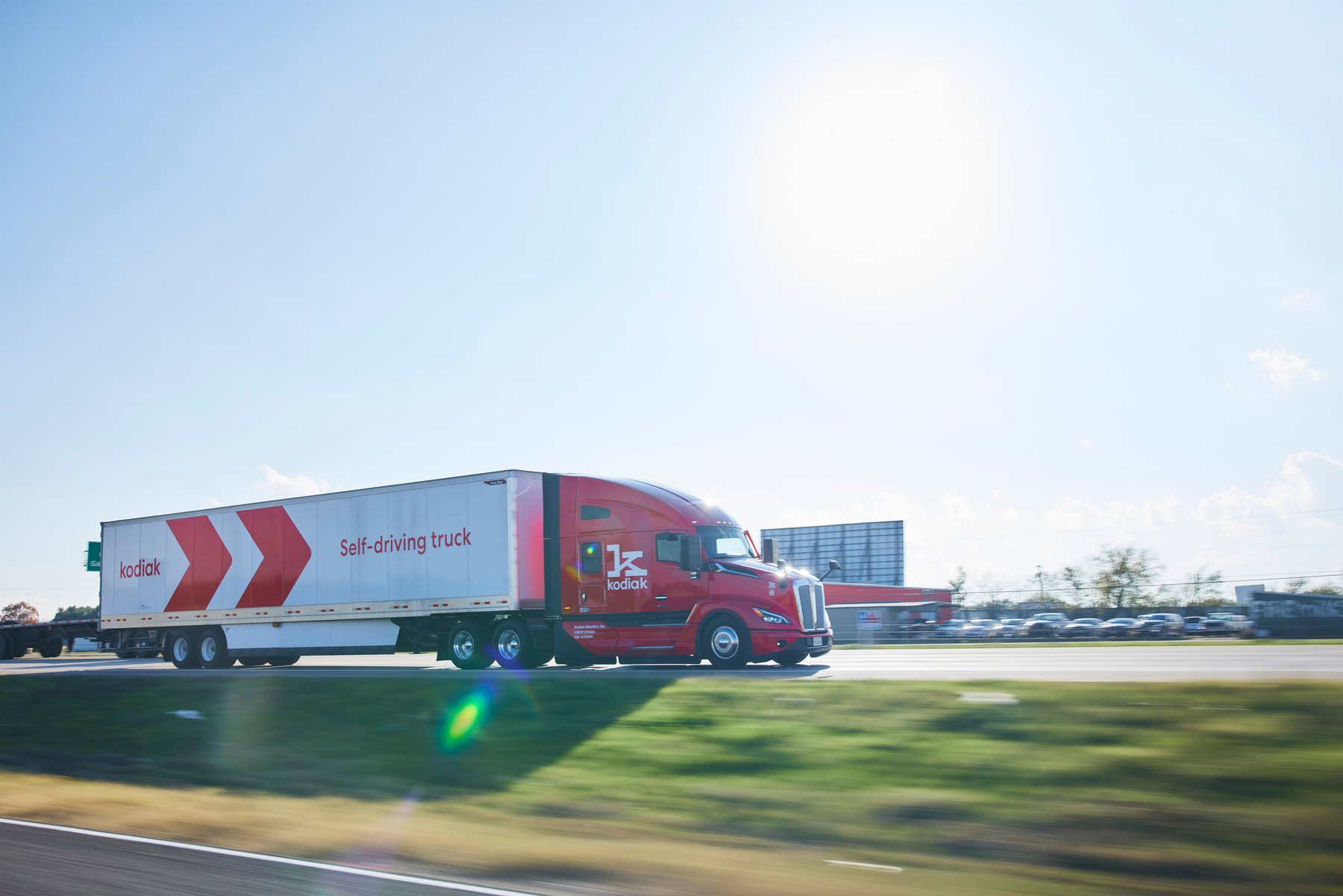 Kodiak supplied photograph of an autonomous-trucking vehicle on a highway