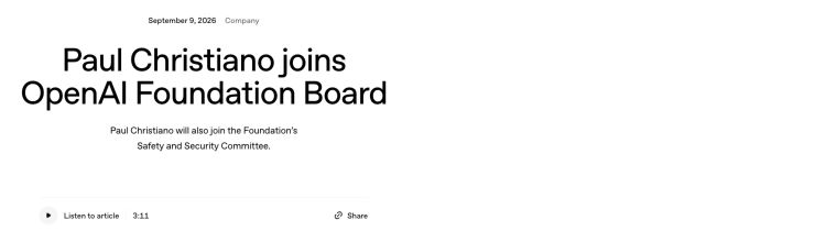 Date and title of OpenAI's September 9 Paul Christiano appointment announcement