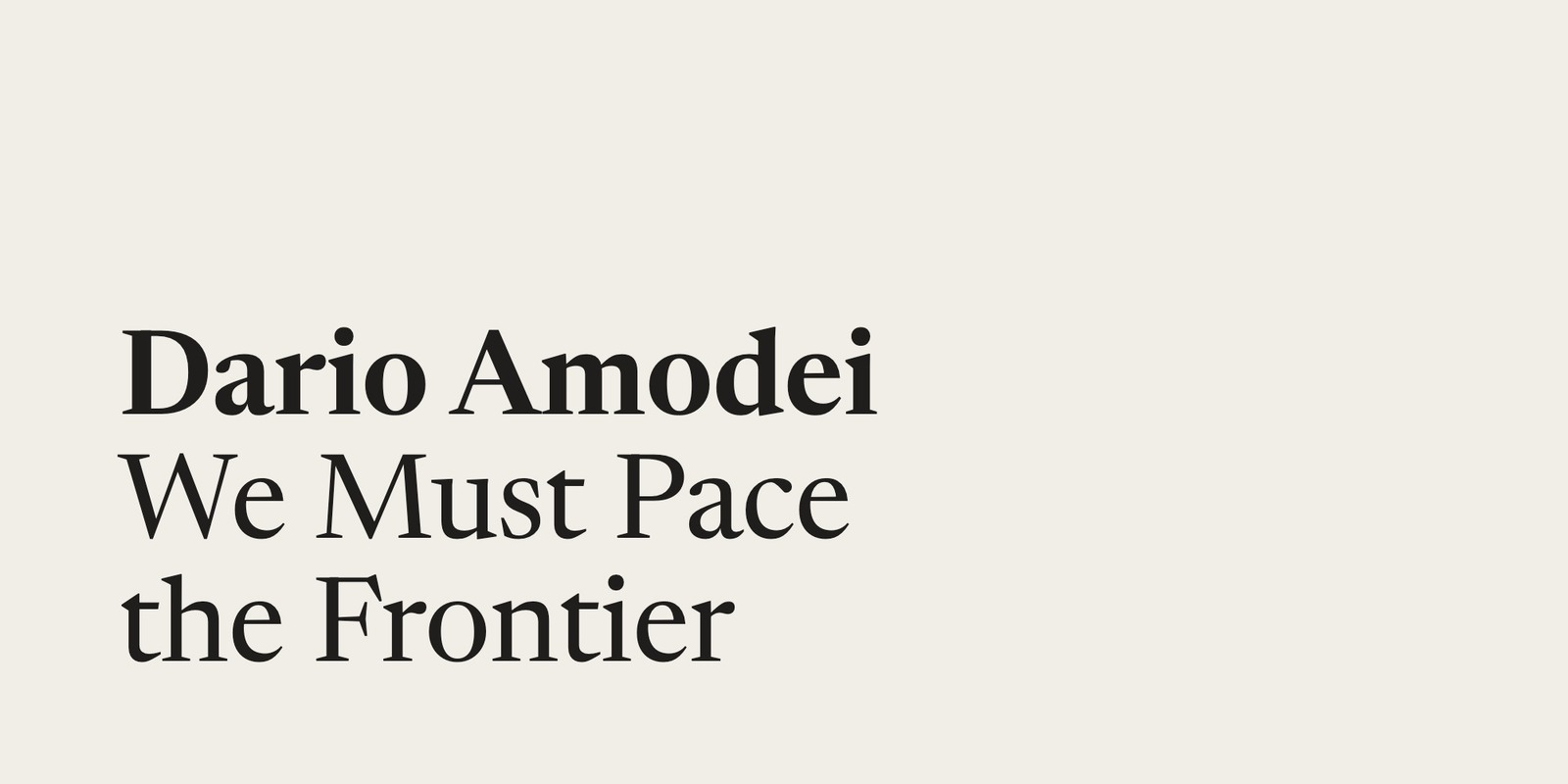 Dario Amodei's official announcement artwork for the essay We Must Pace the Frontier