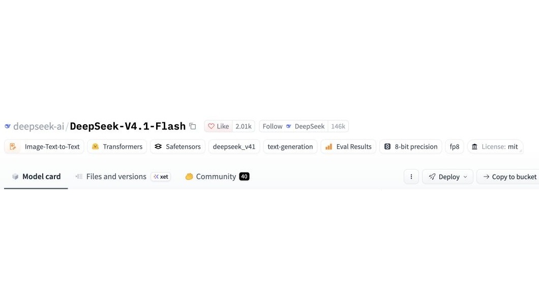 DeepSeek's official model repository header identifying V4.1 Flash as an image-text-to-text model