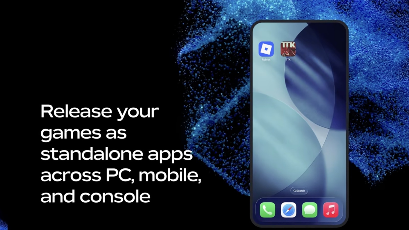 Roblox's official planned standalone-app demonstration showing separate game icons on a phone