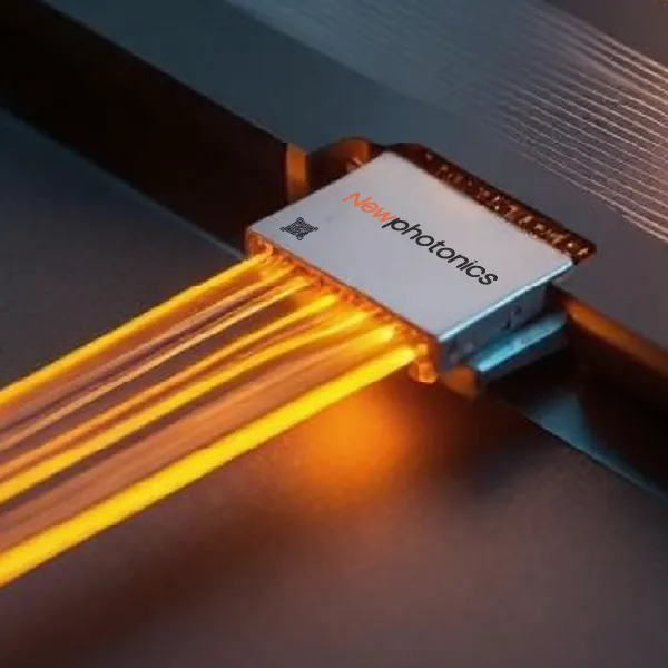 NewPhotonics official rendering of an optical chip and outgoing light paths