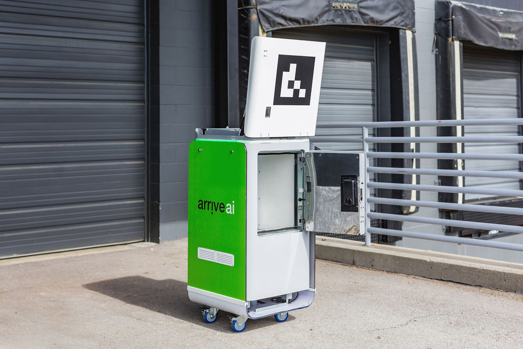 Arrive AI official photograph of an open Arrive Point delivery unit