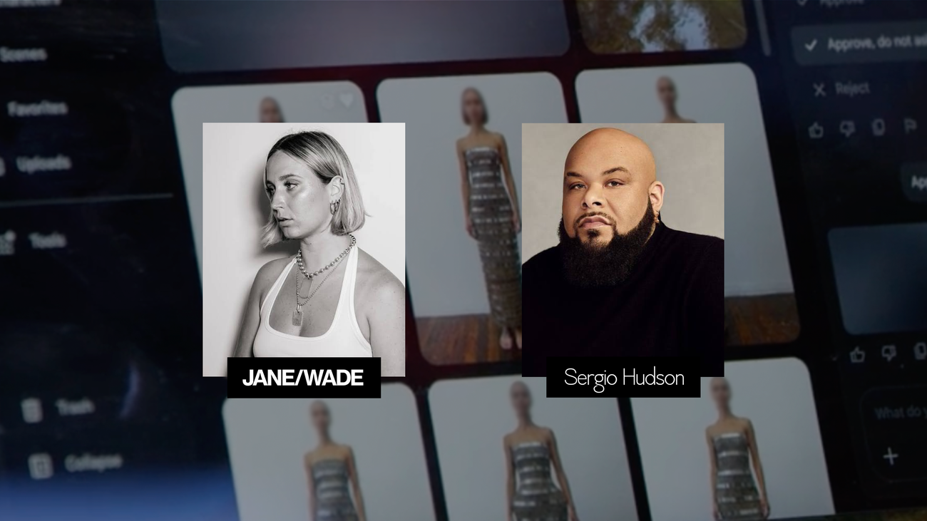Google official composite showing designers Jane Wade and Sergio Hudson in front of fashion visualization examples