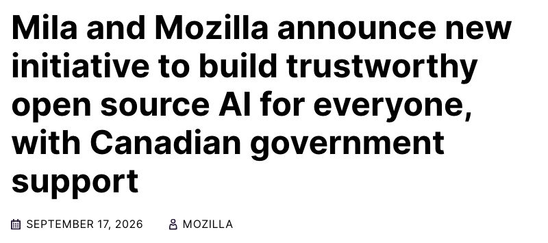 Mozilla's September 17 original announcement title and date for the Mila open-source AI initiative