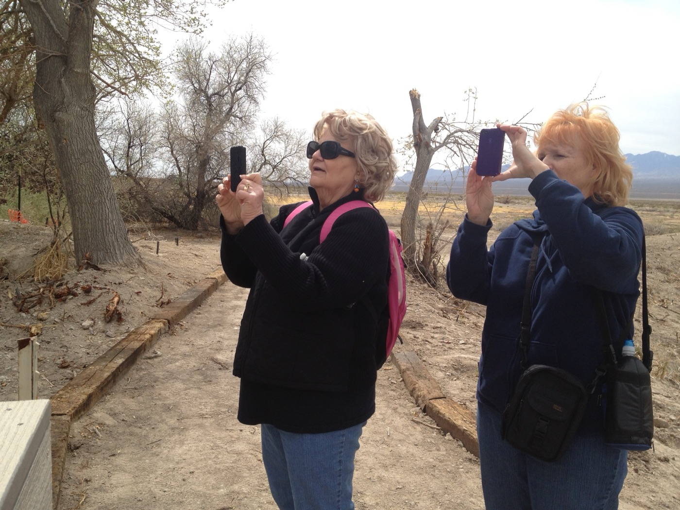 Several smartphone cameras pointed toward an outdoor scene