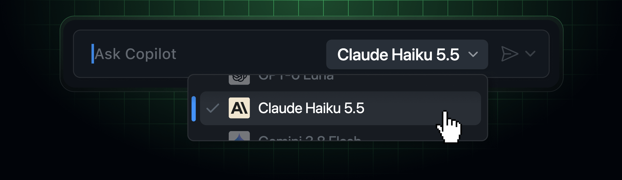 GitHub official Copilot model picker showing Claude Haiku 5.5