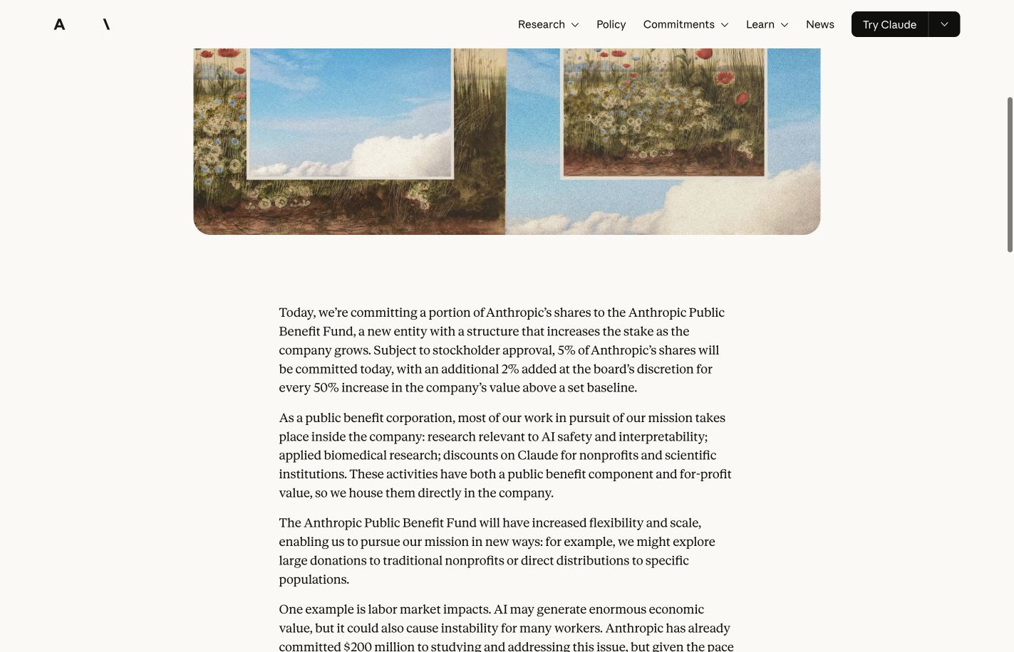 Original Anthropic announcement excerpt containing the shareholder-approval condition and discretionary equity-increase mechanism
